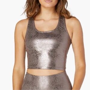 Beyond Yoga Recerback Crop Top Women Size S Athletic Performance Mocha Metallic